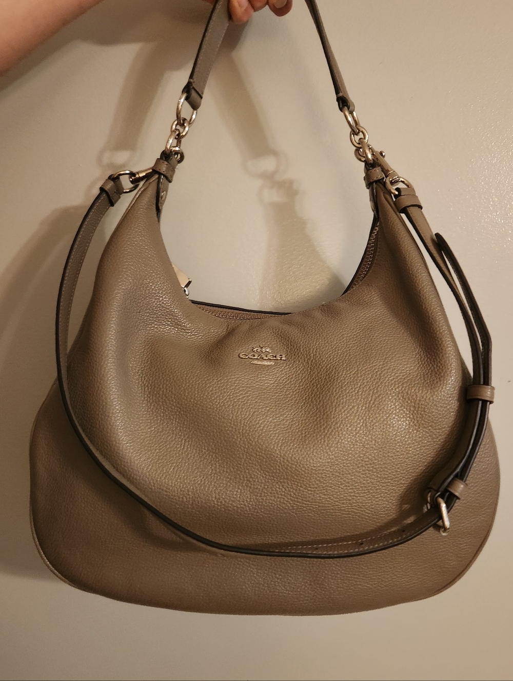 Large Coach Taupe Leather Hobo Bag with Gold Hardware